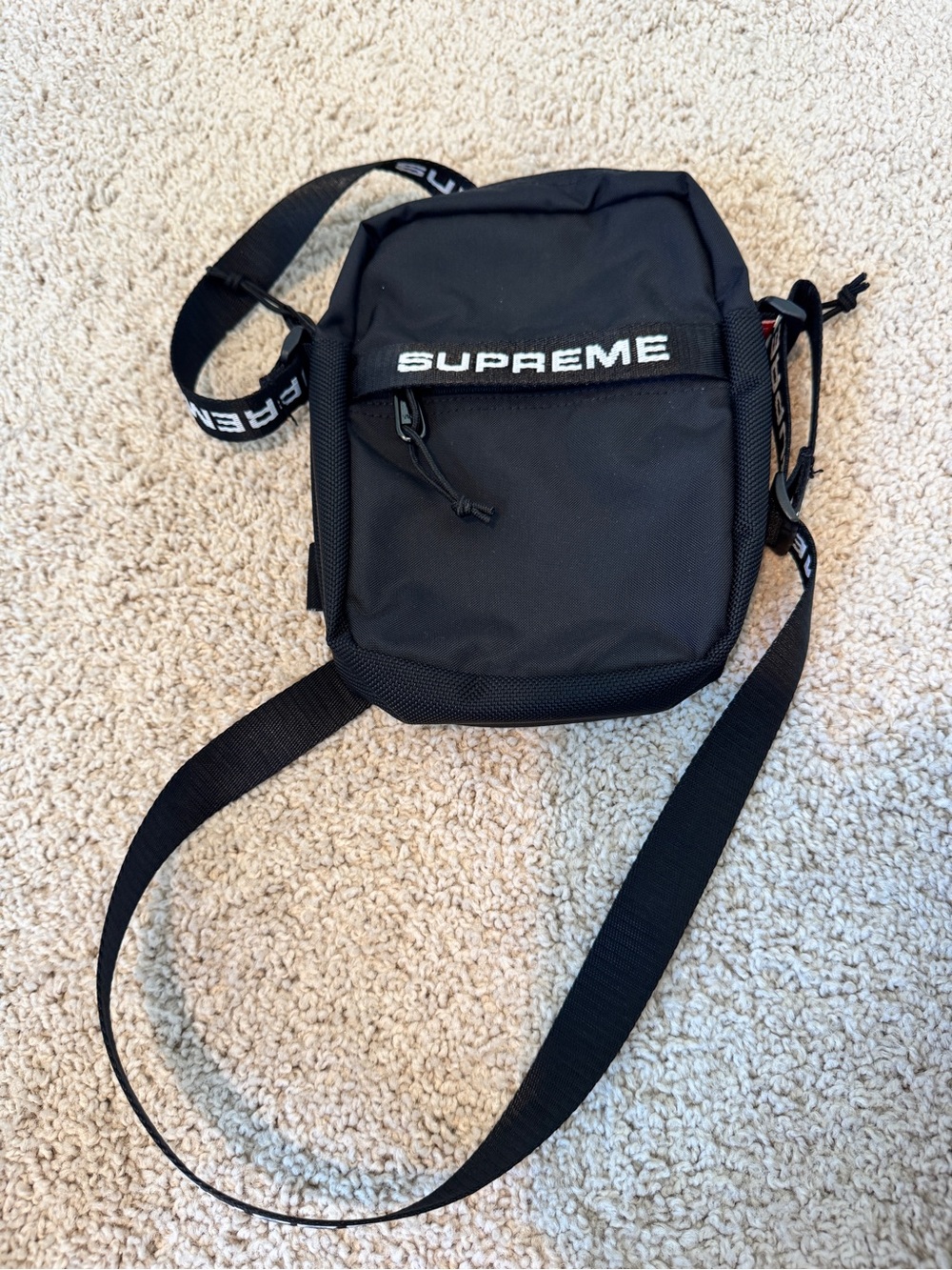 Supreme Black Crossbody Shoulder Bag with White Logo